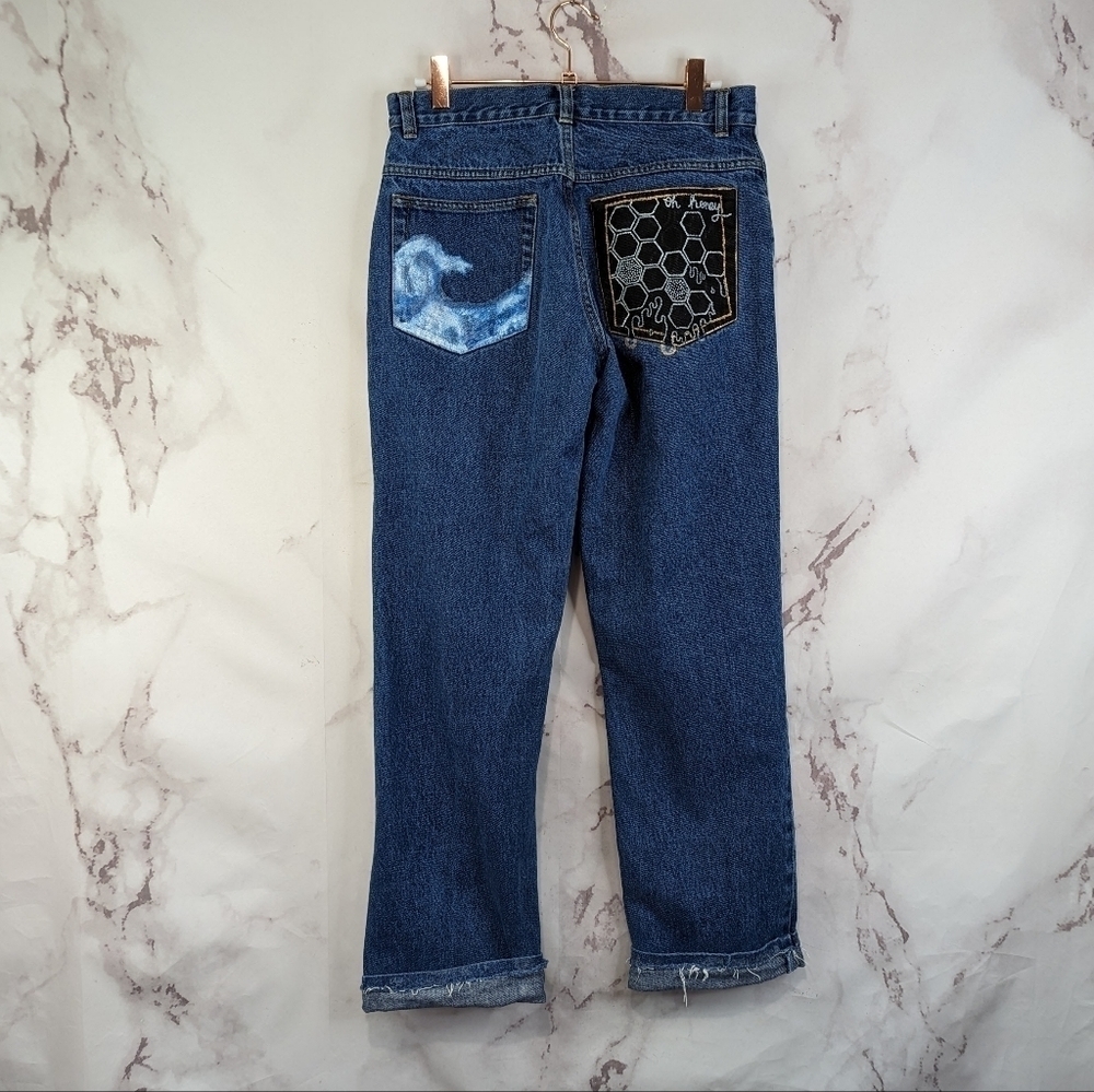 Vintage LL Bean Jean Women 26 2 Mom High Rise Tapered Distressed Custom Painted